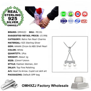 Classic Fan OL Woman ABS Shell Pearl 925 Sterling Silver Pendant Charms PE151