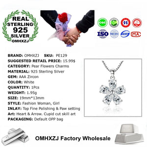 Sweet Pear Flower Zircon 925 Sterling Silver Pendant
