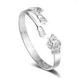 Rose Flower 925 Silver Cuff Bracelet Bangle SZ79