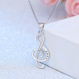 Treble Clef Note Zircon 925 Silver Pendant PE115