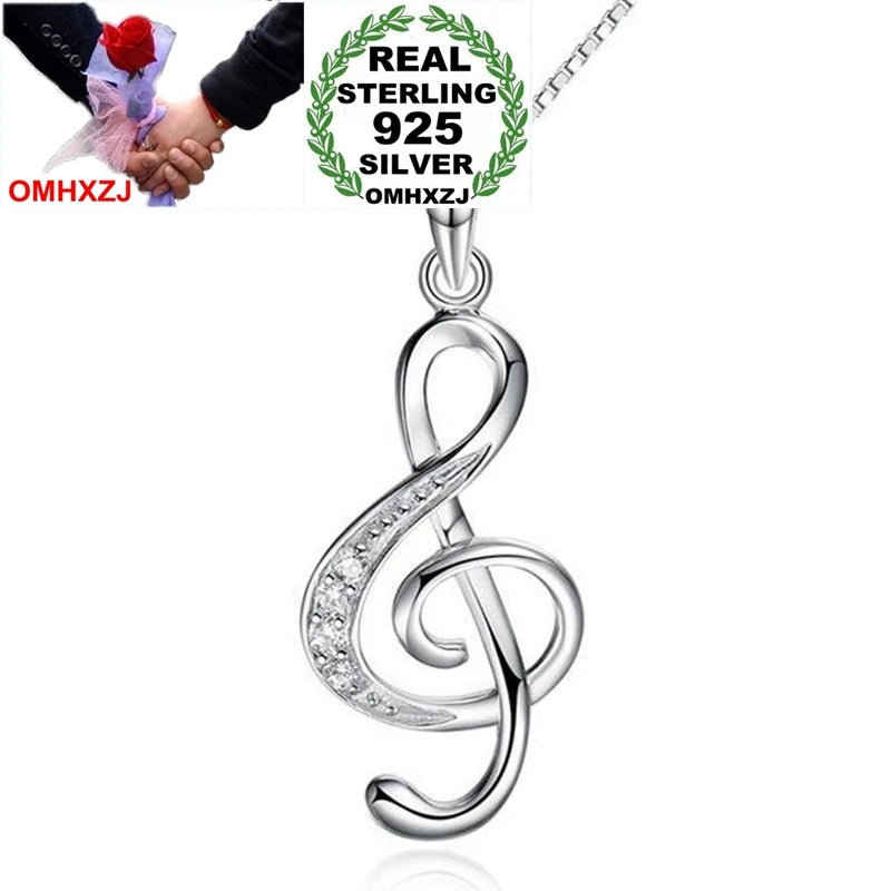 Treble Clef Note Zircon 925 Silver Pendant PE115