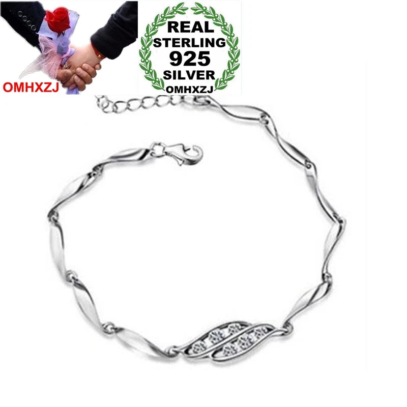 Vintage Zircon Heart 925 Sterling Silver Bracelet