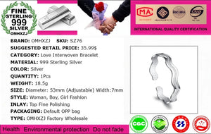 Love Interwoven Water Ripple 999 Silver Bracelet Bangle SZ76