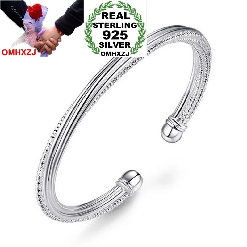 925 Silver Twisted Car Flower Line Bracelet Bangle SZ60