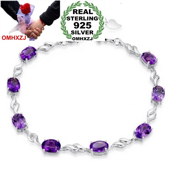 High Geometric Amethyst 925 Sterling Silver purple Gift Women Bracelets