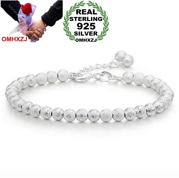 925 Silver High Round Frosted Bead Women Bracelet SZ45