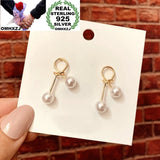 Fine Woman Girl Party Pearl 925 Silver Stud Earrings