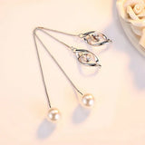 925 Silver Tassel Pendant Pearl Drop Long Earrings