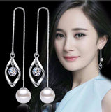 925 Silver Tassel Pendant Pearl Drop Long Earrings