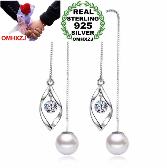 925 Silver Tassel Pendant Pearl Drop Long Earrings