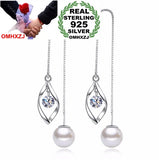 925 Silver Tassel Pendant Pearl Drop Long Earrings