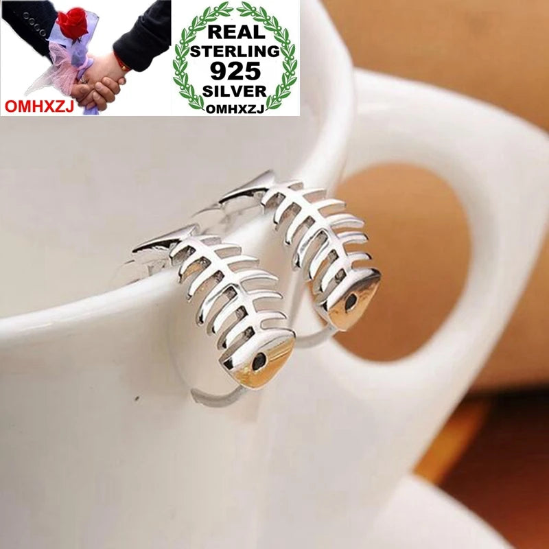 Kpop Star Animal Fish Bone 925 Sterling Silver Stud Earrings