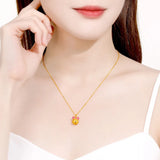 European Pink Bowtie Bell 24KT Pendant Necklace