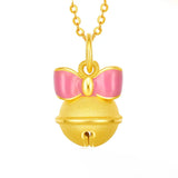 European Pink Bowtie Bell 24KT Pendant Necklace