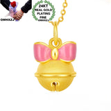 European Pink Bowtie Bell 24KT Pendant Necklace