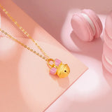 European Pink Bowtie Bell 24KT Pendant Necklace