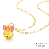 European Pink Bowtie Bell 24KT Pendant Necklace