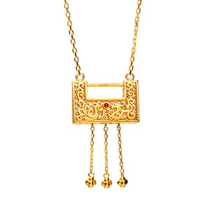Vintage Lock Tassel Pendant Necklace 24KT