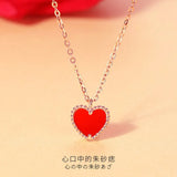 European Red Heart Rose Pendant Necklace