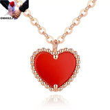 European Red Heart Rose Pendant Necklace