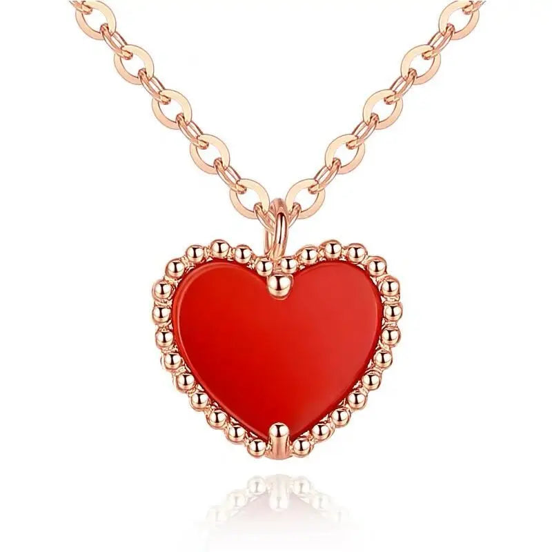 European Red Heart Rose Pendant Necklace