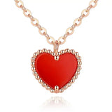 European Red Heart Rose Pendant Necklace