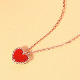 European Red Heart Rose Pendant Necklace