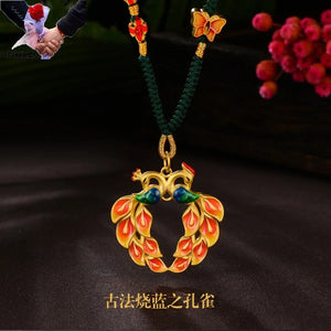 Vintage Peacock 24KT Pendant Necklace