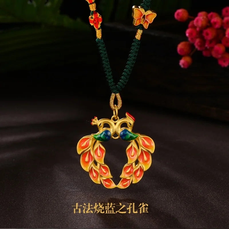 Vintage Peacock 24KT Pendant Necklace