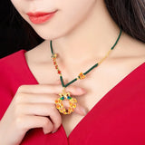 Vintage Peacock 24KT Pendant Necklace