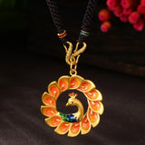 Vintage Peacock 24KT Pendant Necklace