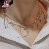 European Fine Moon Star Zircon 18KT Necklace