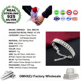 OL Woman Gift Silver Flower Zircon 925 Sterling Silver Cuff Bangle Bracelet