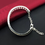 OL Woman Gift Silver Flower Zircon 925 Sterling Silver Cuff Bangle Bracelet