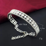 OL Woman Gift Silver Flower Zircon 925 Sterling Silver Cuff Bangle Bracelet