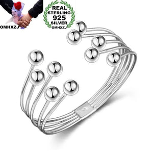 Silver Round Beads 925 Sterling Silver Cuff Bangle Bracelet
