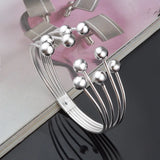 Silver Round Beads 925 Sterling Silver Cuff Bangle Bracelet