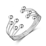 Silver Round Beads 925 Sterling Silver Cuff Bangle Bracelet