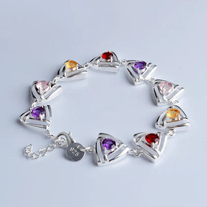 Colorful Zircon Triangle Sterling Silver Bracelet