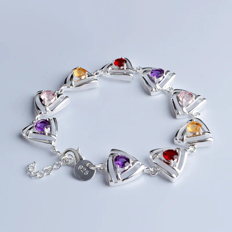 Colorful Zircon Triangle Sterling Silver Bracelet