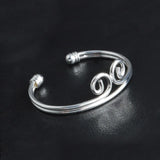 925 Sterling Silver Cuff Bracelet - Two Lines Curved - BR169