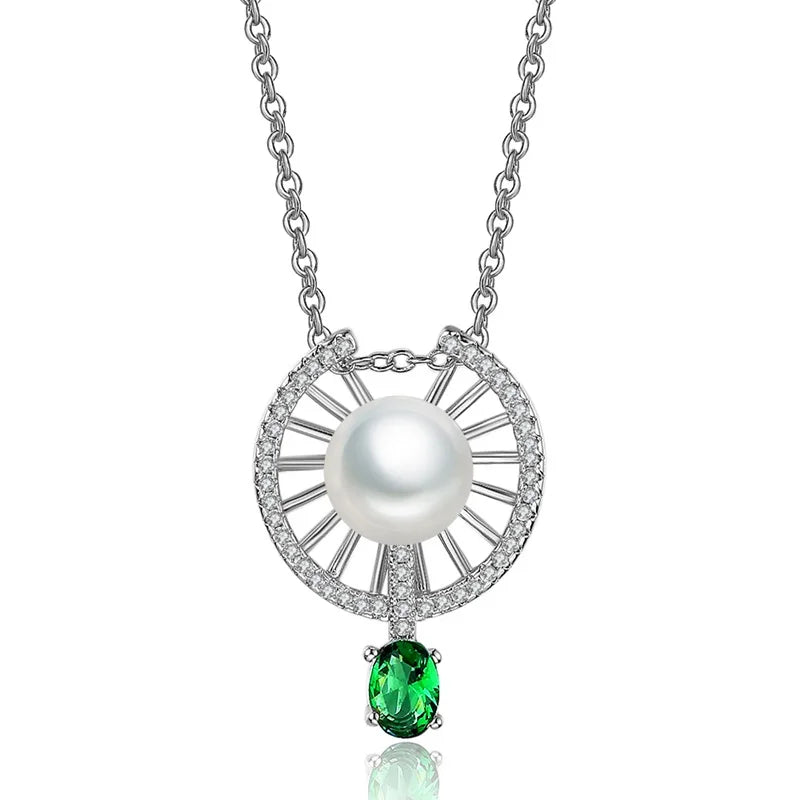 Pearl Zircon 925 Silver Pendant Necklace CH87