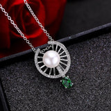 Pearl Zircon 925 Silver Pendant Necklace CH87