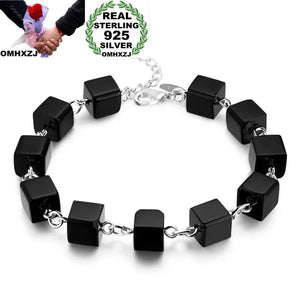 Square Agate Beads Chain 925 Silver Bracelet