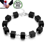Square Agate Beads Chain 925 Silver Bracelet