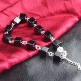 Square Agate Beads Chain 925 Silver Bracelet
