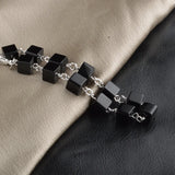 Square Agate Beads Chain 925 Silver Bracelet
