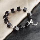 Square Agate Beads Chain 925 Silver Bracelet