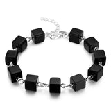 Square Agate Beads Chain 925 Silver Bracelet