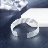 Mesh Open 925 Sterling Silver 18KT Cuff Bangle Bracelet BR165